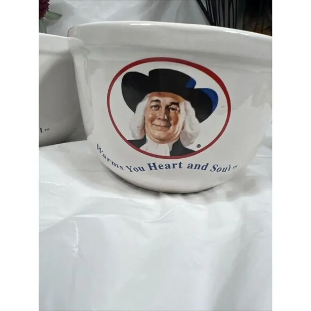 Vintage Quaker Oatmeal Bowl Cereal‎ 90s White Warms You Heart And Soul Set Of 2